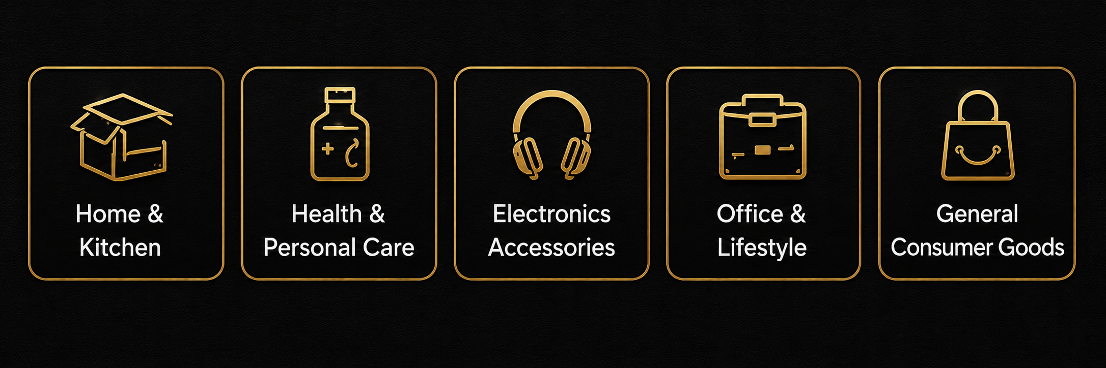 Home and kitchen, health and personal care, electronics accessories, office and lifestyle, general consumer goods