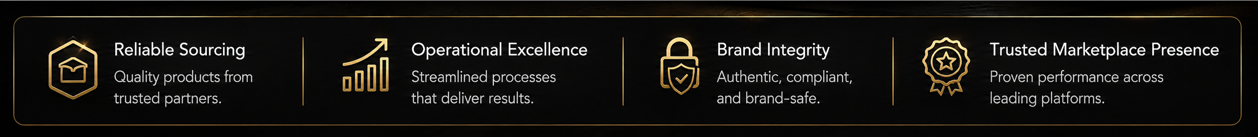 Reliable sourcing, operational excellence, brand integrity, and trusted marketplace presence